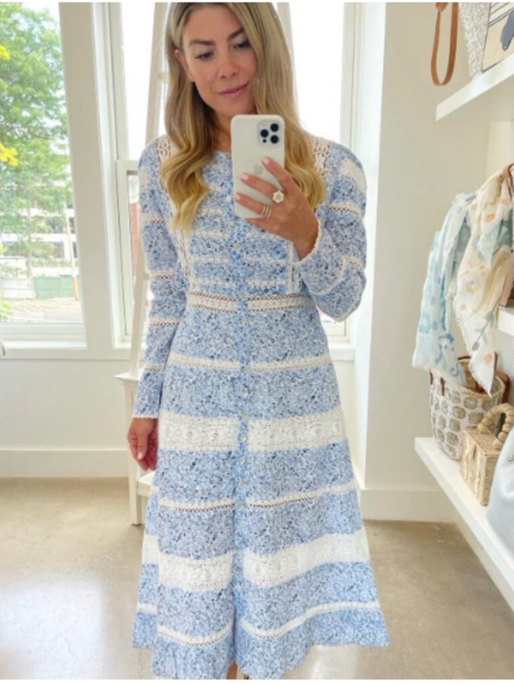 ASHA PLAGE Mimi Dress Blue Cotton Linen Size Small NWOT